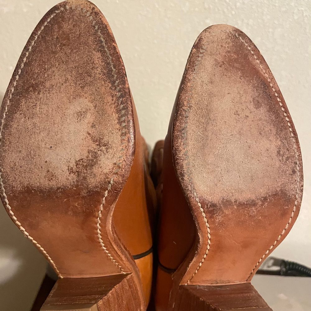Frye Bear‎ Claw cowgirl Western block heel Boots cognac Leather 4.5 - Picture 9 of 16